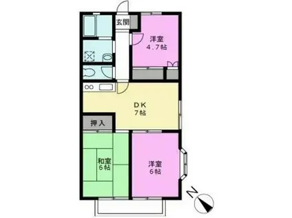 マインドハイムヴェルディA(3DK/2階)の間取り写真