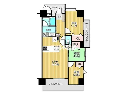 アルフィーネ二日市駅前ラヴィエ(3LDK/3階)の間取り写真