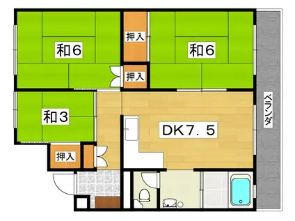 枚方ハイツ3号棟(3DK/2階)の間取り写真