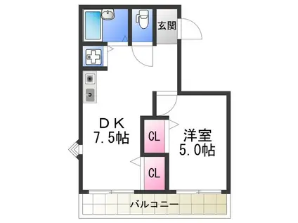 TORIA ROSA(1DK/2階)の間取り写真