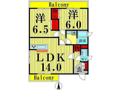 EMY六町(2LDK/3階)の間取り写真