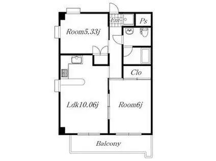 パリーマンションII(2DK/8階)の間取り写真
