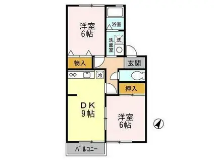 ローズアイランド B(2DK/1階)の間取り写真