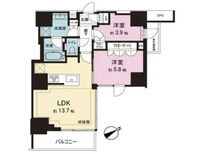 ザ・ライオンズミレス蔵前(2LDK/7階)の間取り写真