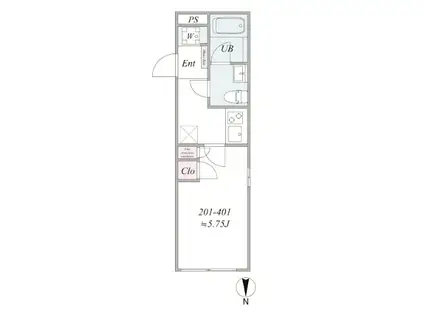 ELUA 日暮里(1K/2階)の間取り写真