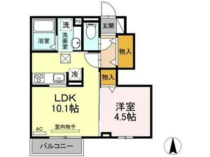豊橋鉄道東田本線 運動公園前駅(愛知) 徒歩21分 2階建 築8年(1LDK/1階)の間取り写真