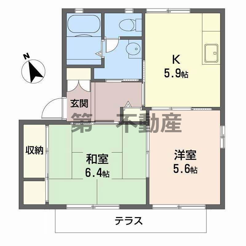プレミール上中(2K/1階)の間取り写真