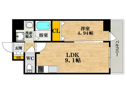 ふぁみゆ住吉大社(1LDK/12階)の間取り写真