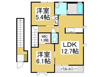 クレドール三輪(2LDK/2階)の間取り写真