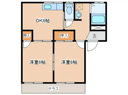 サニーハイツ神戸B(2DK/1階)の間取り写真