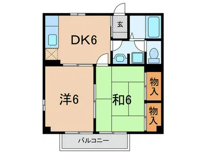 グリーンビラ六甲(2DK/1階)の間取り写真