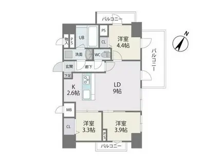 MODERN PALAZZO 天神南II(3LDK/10階)の間取り写真