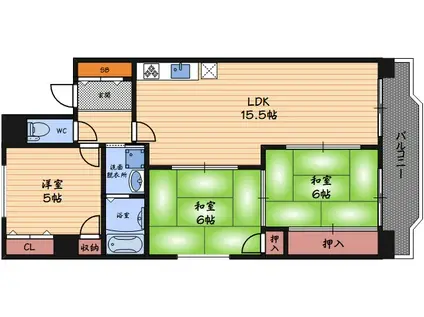 西梅田ダイヤモンドマンション(3LDK/6階)の間取り写真