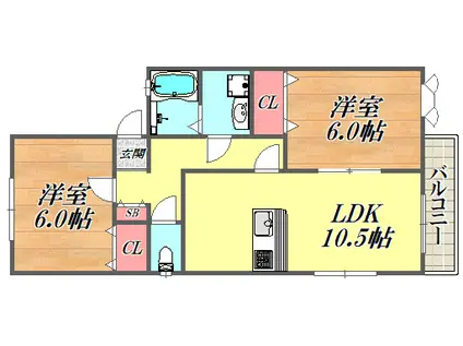 ジュンヌフィーユ(2LDK/2階)の間取り写真
