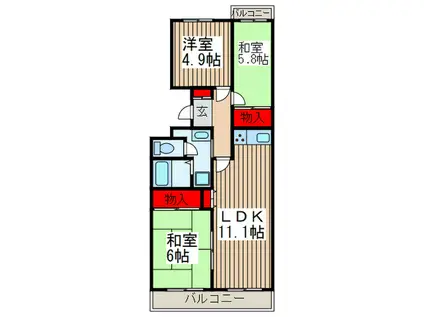 東急ドエル桶川ビレジ2号棟(3LDK/3階)の間取り写真