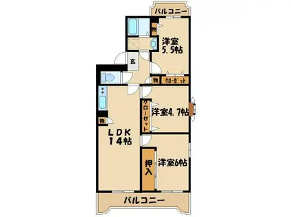 ハビテーションWADAⅢ(3LDK/2階)の間取り写真