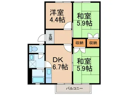 ディアス一本松(3DK/2階)の間取り写真