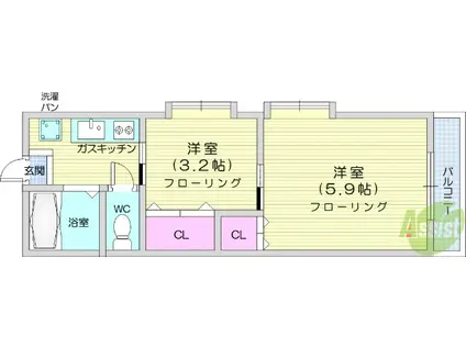 六興ハイツ(2K/2階)の間取り写真