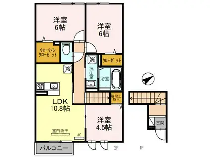モアナ B棟(3LDK/2階)の間取り写真