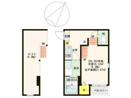 イーストヴィレッジ(1K/2階)の間取り写真