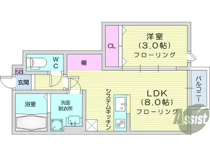 ESCONDIT卸町2(1LDK/1階)の間取り写真