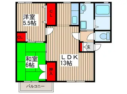 ノイエ B(2LDK/1階)の間取り写真