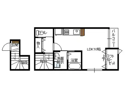 えむ・ながさわE棟(ワンルーム/2階)の間取り写真