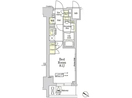 ザクラス南麻布(1K/8階)の間取り写真