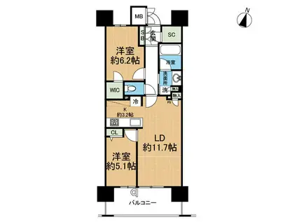 サンメゾン水前寺駅前ゲート(2LDK/12階)の間取り写真
