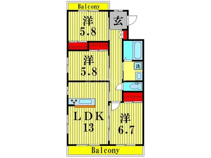 PORTE SQUAREポルトスクエア(3LDK/2階)の間取り写真