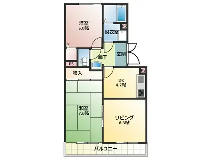 アンビション貝塚(2LDK/2階)の間取り写真