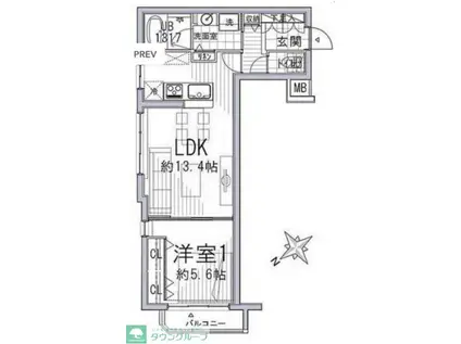 イトーピアアクシス千駄木(1LDK/2階)の間取り写真
