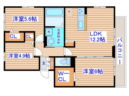 フルール・デ・シャン F(3LDK/3階)の間取り写真