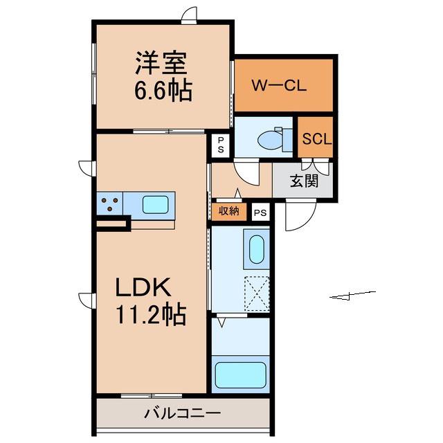 ベレオ LA SPIAGGIA(1LDK/2階)の間取り写真