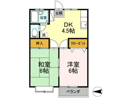 スイートホーム平成(2DK/1階)の間取り写真