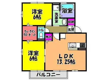 オリーベンハウス高辺(2LDK/1階)の間取り写真