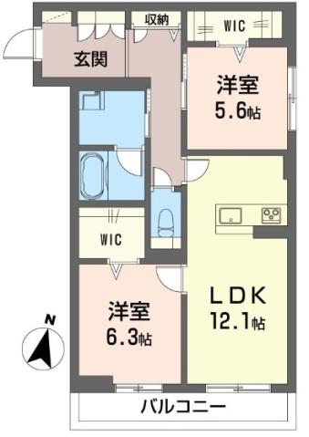東武東上線 ふじみ野駅 徒歩15分 3階建 築1年(2LDK/2階)の間取り写真