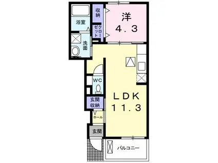 R.Kハイム I(1LDK/1階)の間取り写真