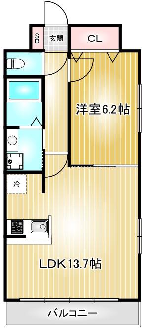 セントラルコート千代田(1LDK/8階)の間取り写真
