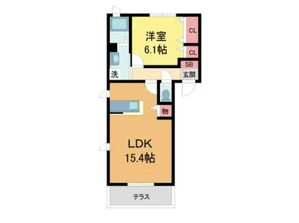 MAST COURT 丸橋 A棟(1LDK/1階)の間取り写真