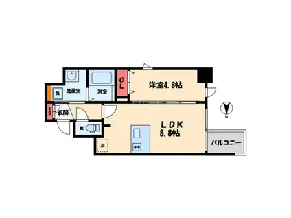 プレサンス北浜レガーロ(1LDK/14階)の間取り写真