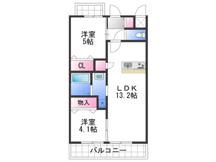 メゾンシュシュ大宮(2LDK/4階)の間取り写真