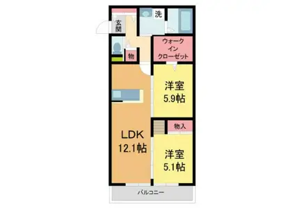 ヴァンベール仁川(2LDK/1階)の間取り写真