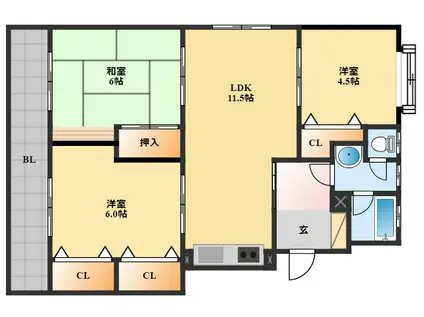 長与グリーンマンションまるしげ(3LDK/3階)の間取り写真