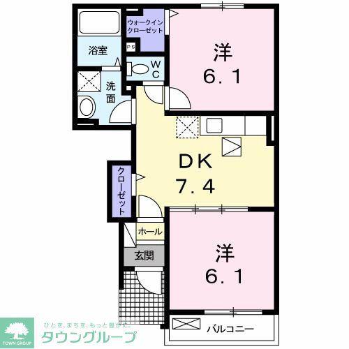 プロムナード ヒル(2DK/1階)の間取り写真