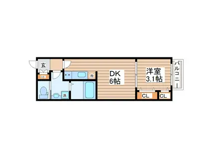 ルミナ旭ヶ丘(1DK/2階)の間取り写真