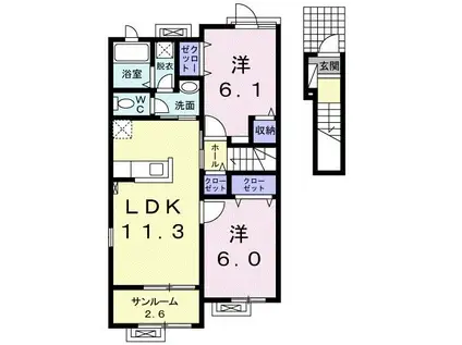 ヴィータ フェリーチェA(2LDK/2階)の間取り写真