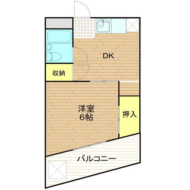ジュネス旭(1DK/2階)の間取り写真