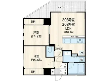 アルカンシエル新宿大京町(2LDK/3階)の間取り写真