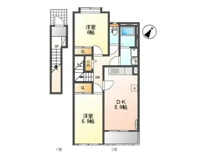 メゾンシャンデレザン(2DK/2階)の間取り写真